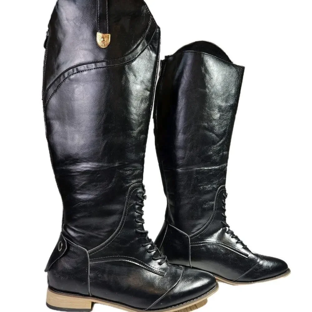 Women's Fashion Riding Tall Boot Zip Back Size 8 (40) Equestrian Military Moto